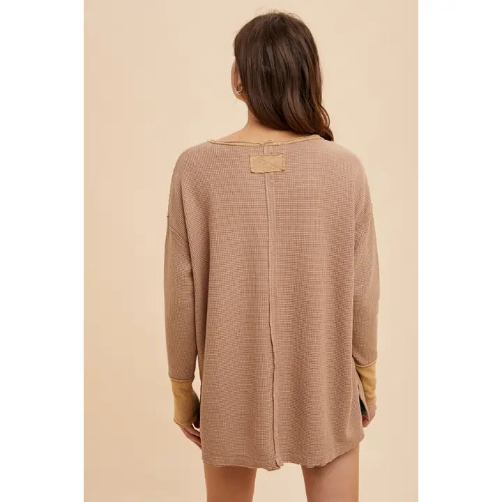 Dusty Camel Garment Washed Thermal Henley