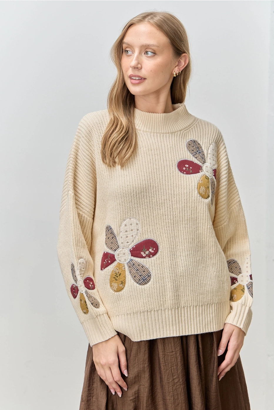 Natural Flower Patchwork Embroidered Sweater