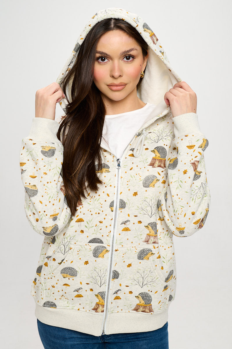 Hedgehog Mushroom Zip Up Hoodie