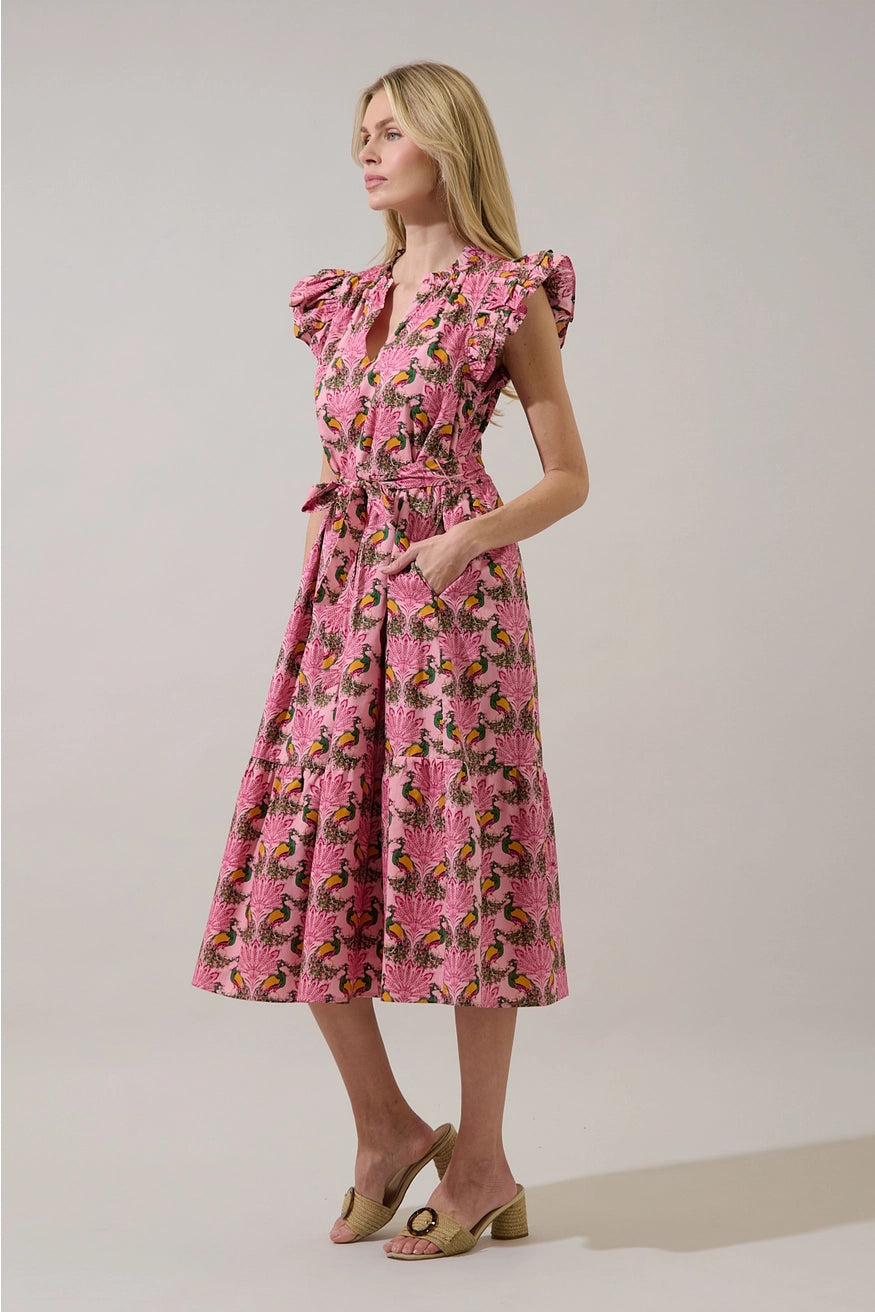 Sita Ruffle Midi Dress Peacock Bay