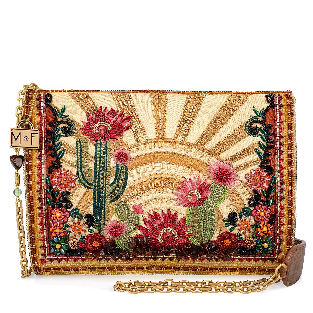 Mary Frances Desert Sunrise Beaded Cactus and Floral Crossbody Handbag