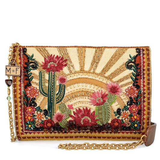 Mary Frances Desert Sunrise Beaded Cactus and Floral Crossbody Handbag