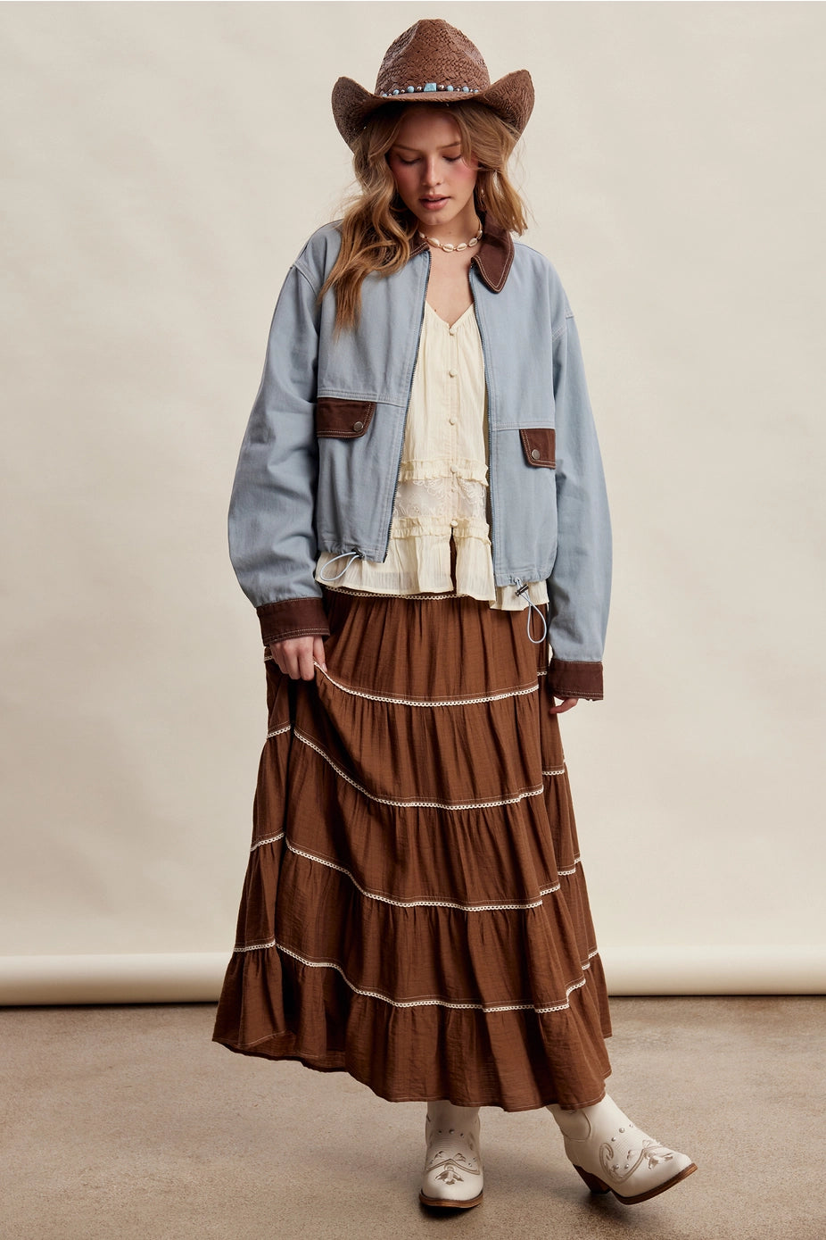 Contrast Trim Western Utility Jacket