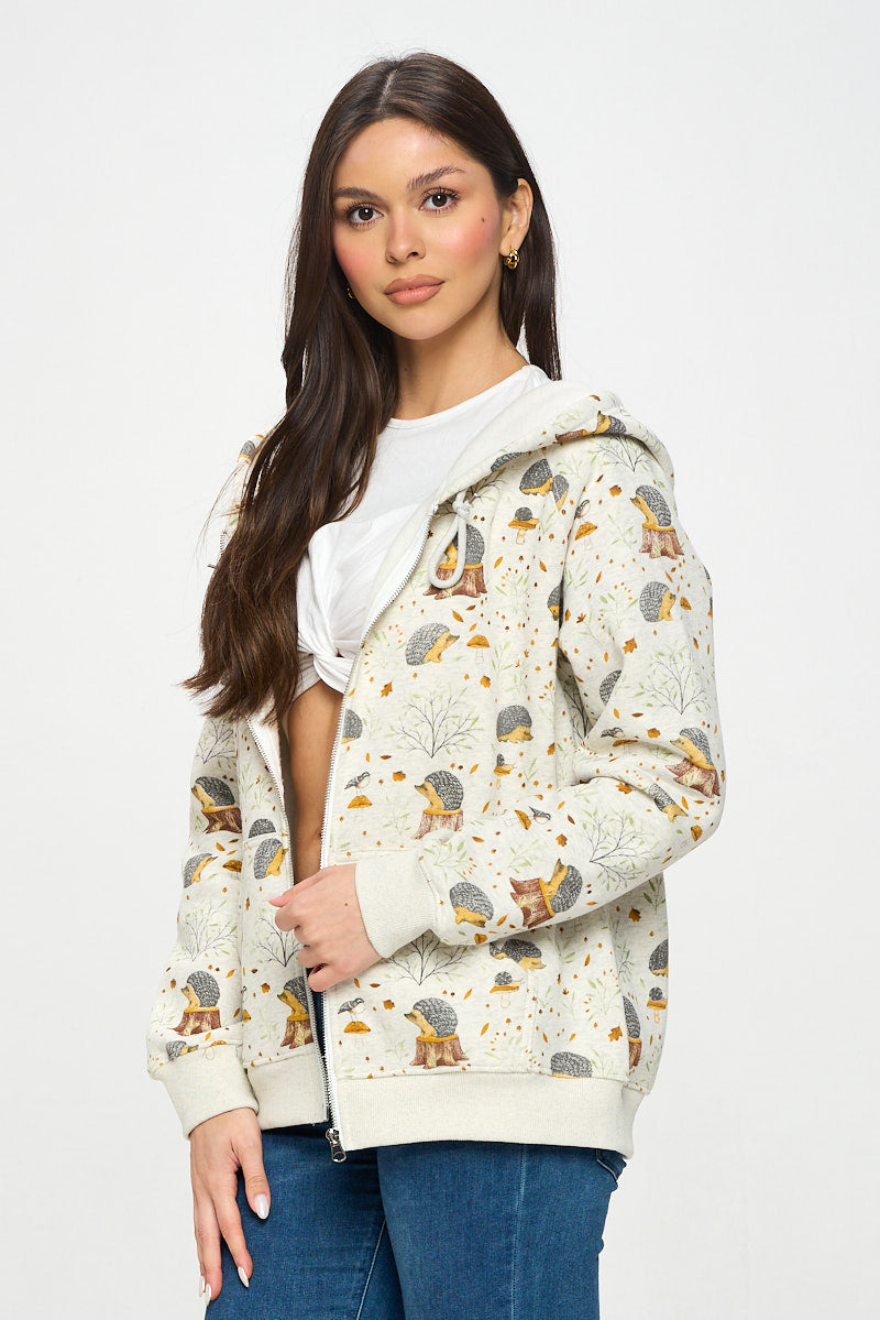 Hedgehog Mushroom Zip Up Hoodie