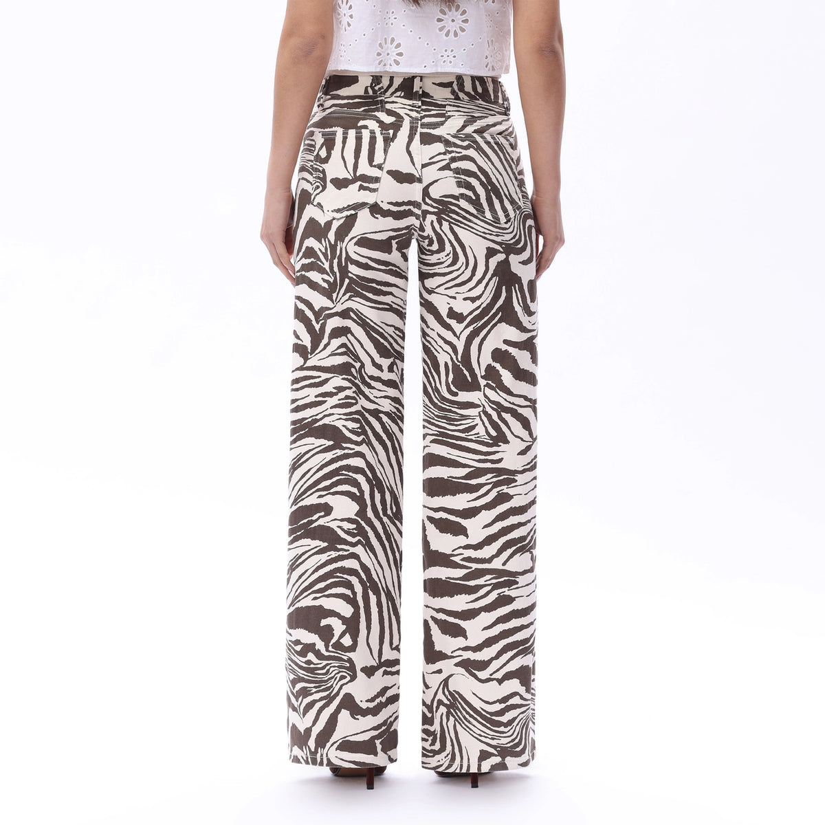 Zebra Print Mid-Rise Wide Leg Jeans