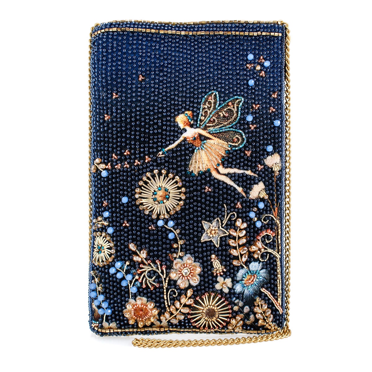 Mary Frances Fairy Dust and Floral Blue Beaded Crossbody Phone Bag