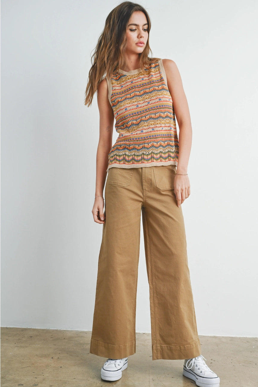 Taupe Geo Pattern Knit Top