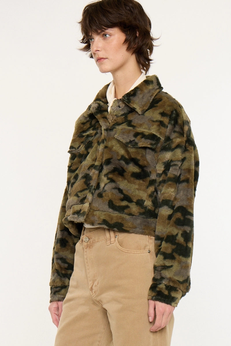 Drop Shoulder Camo Sherpa Jacket