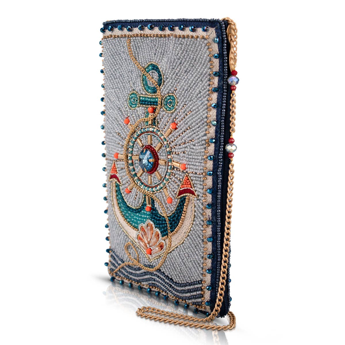 Mary Frances Keep It Steady Anchor Nautical Beaded Crossbody Phone Bag