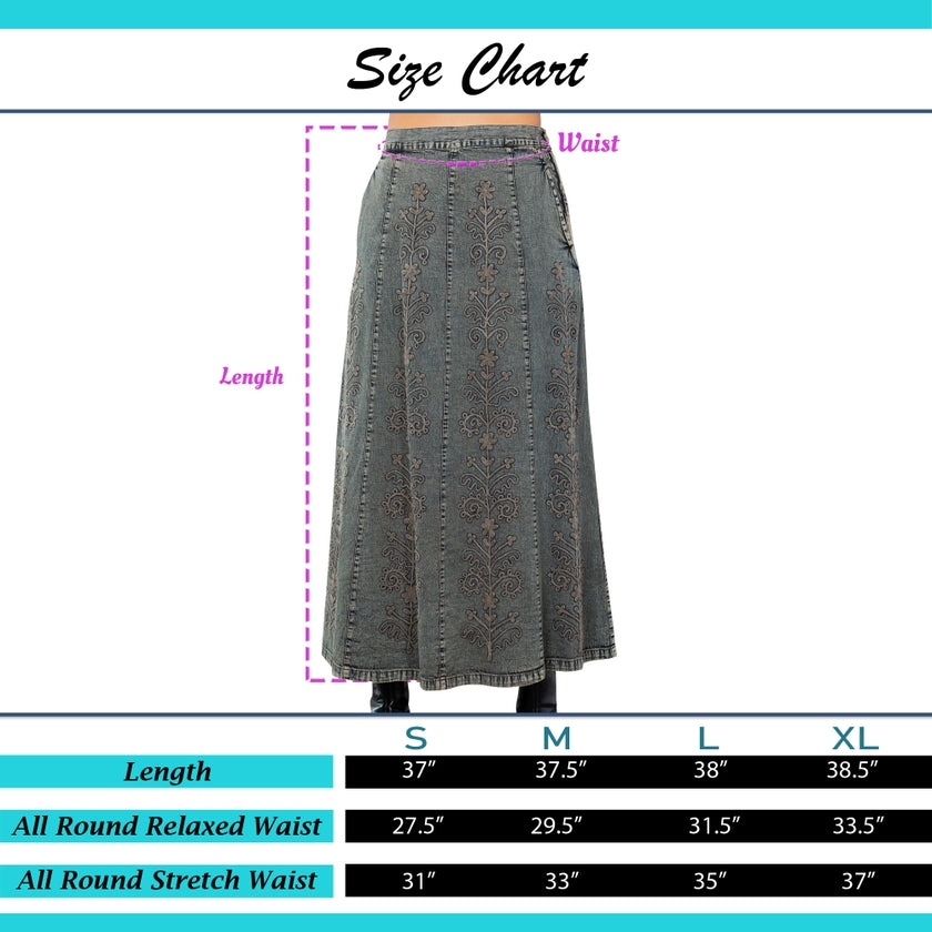 A-Line High Waist Hand Embroidery Gravel Denim Western Skirt