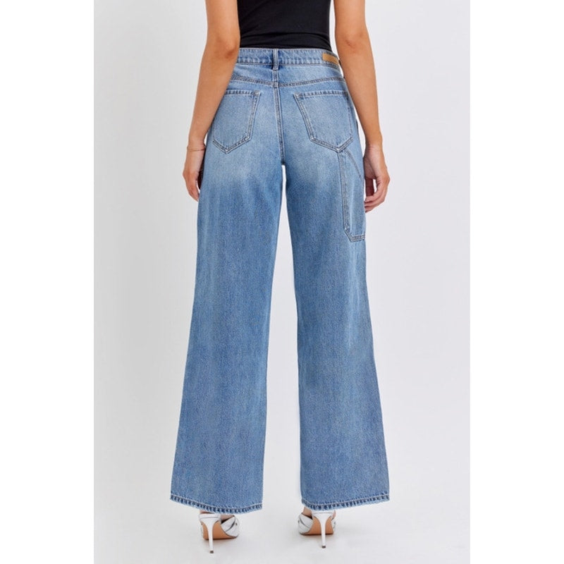 High Rise Wide Leg Jean with Carpenter Details