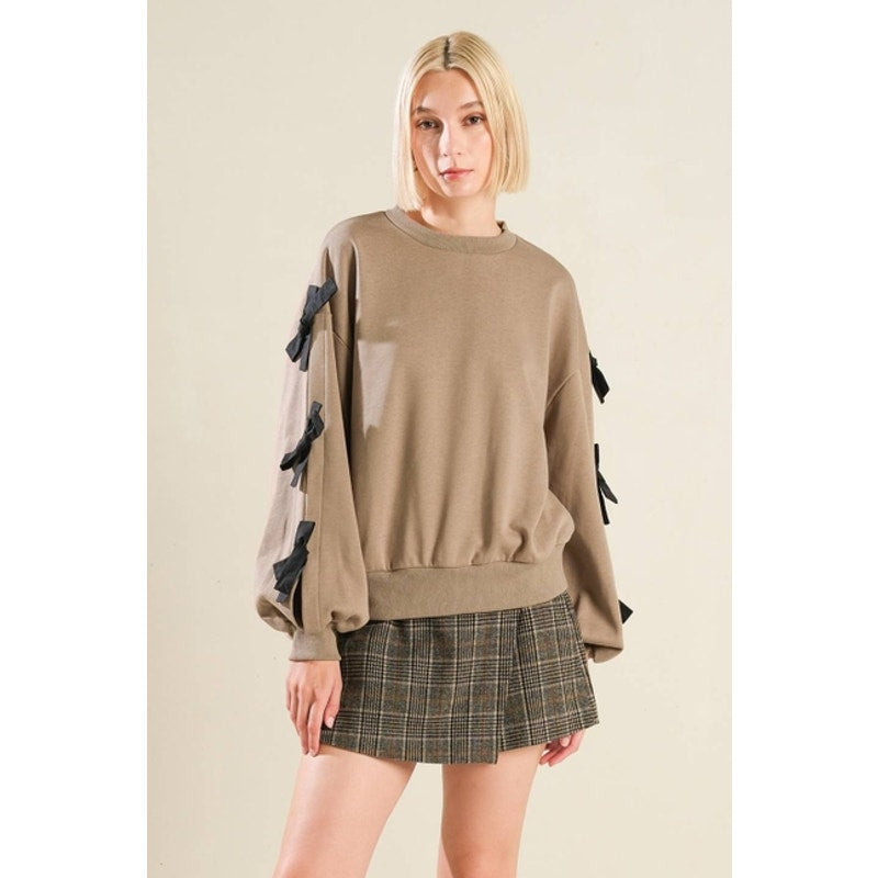 Bow Sleeves Crew Neck Sweatshirt