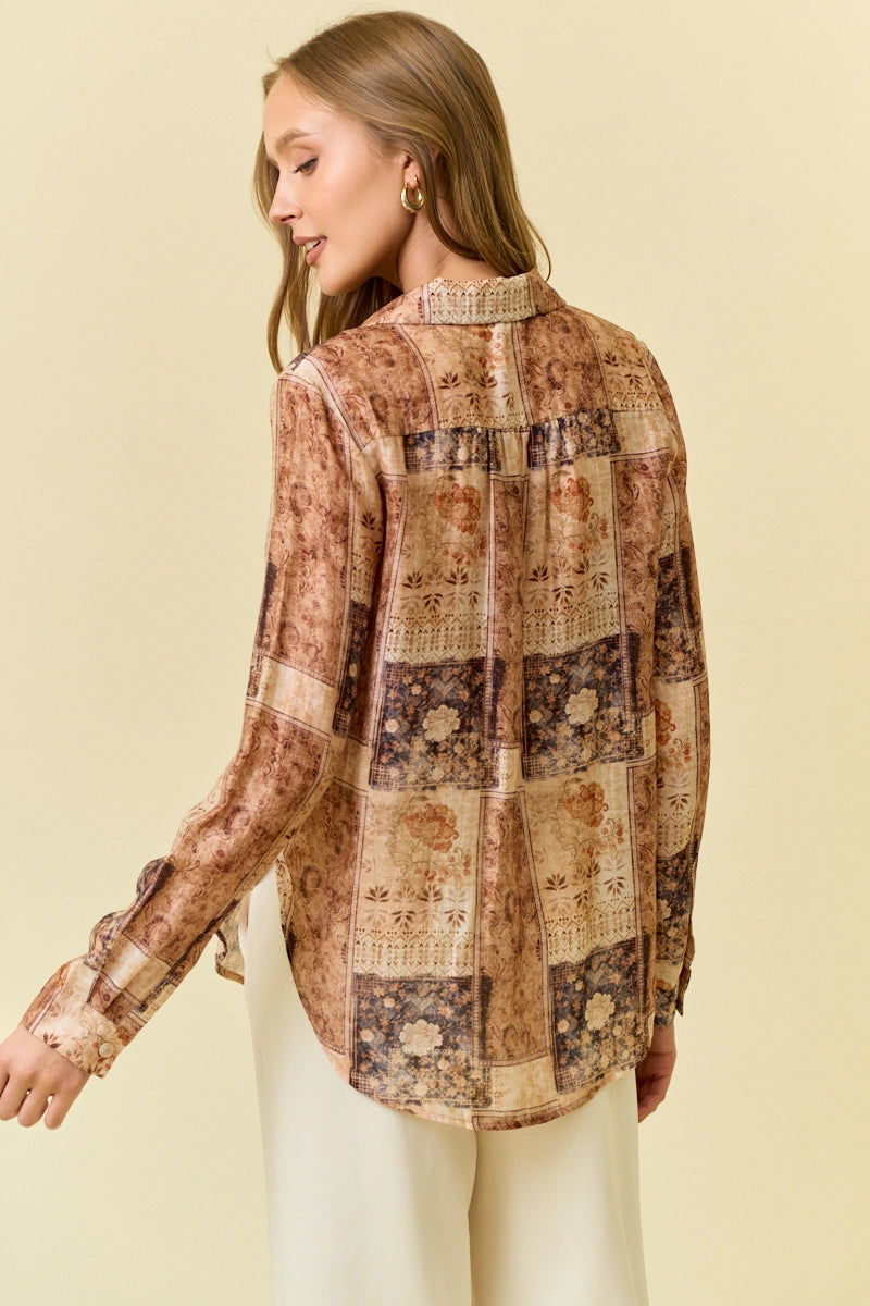 Burnt Orange Floral Button Down Shirt