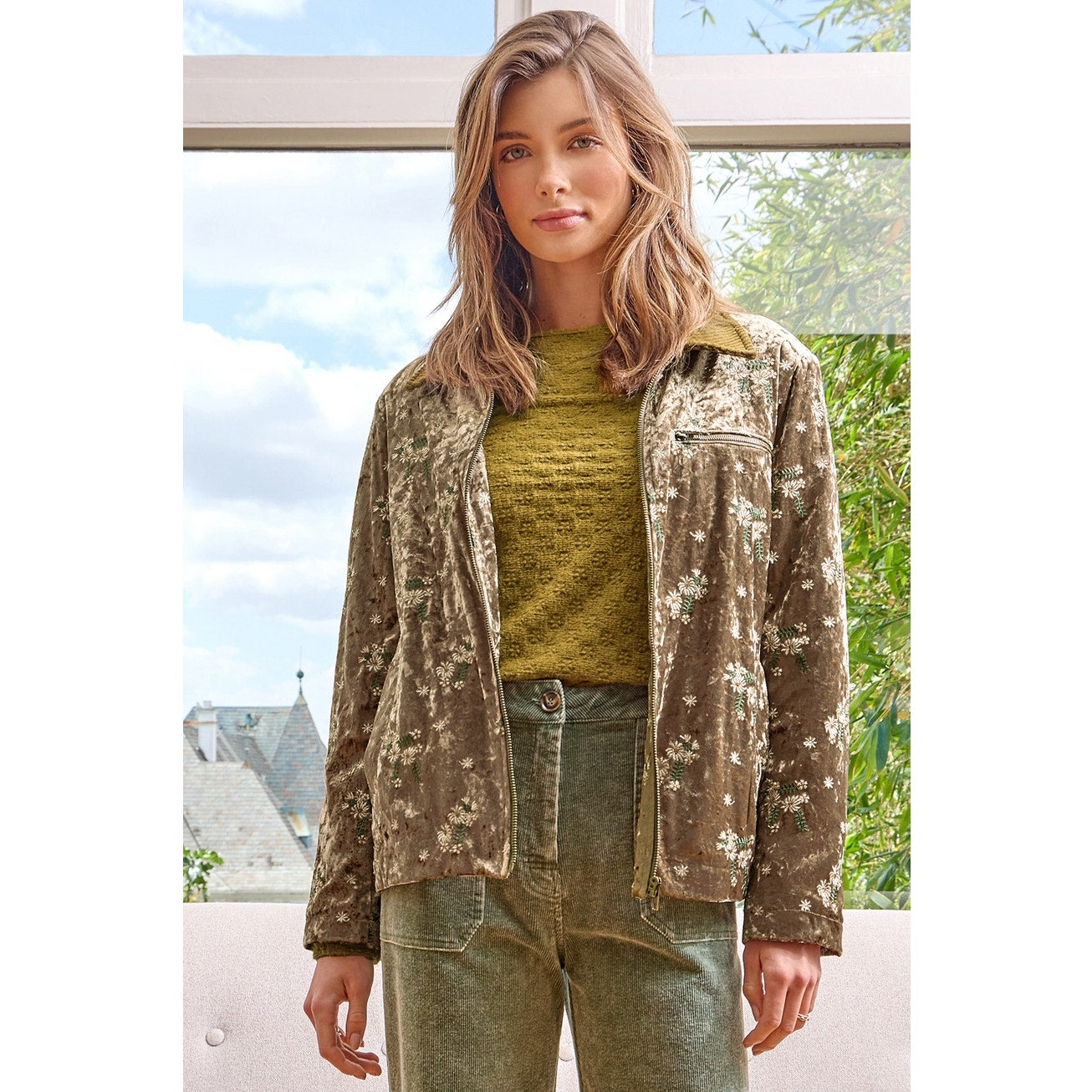 Champagne Embroidered Velvet Jacket