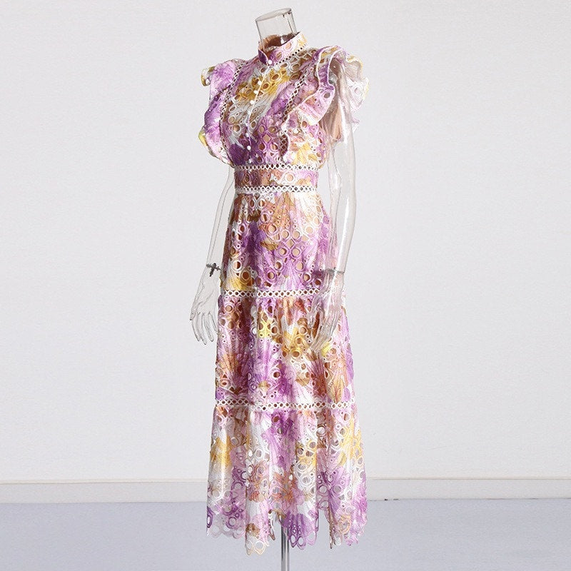 Floral Embroidered Lace Sleeveless Midi Dress