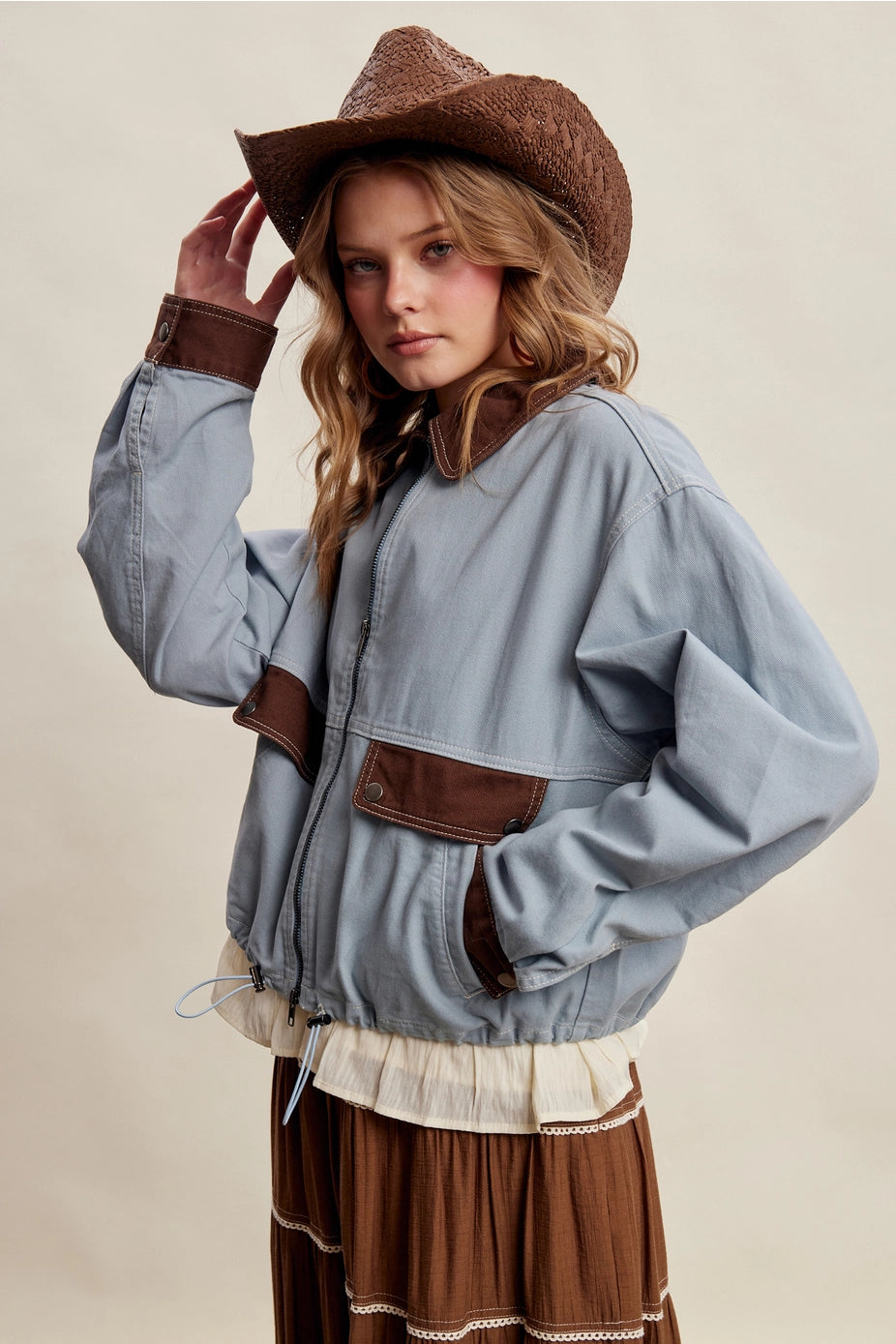 Contrast Trim Western Utility Jacket
