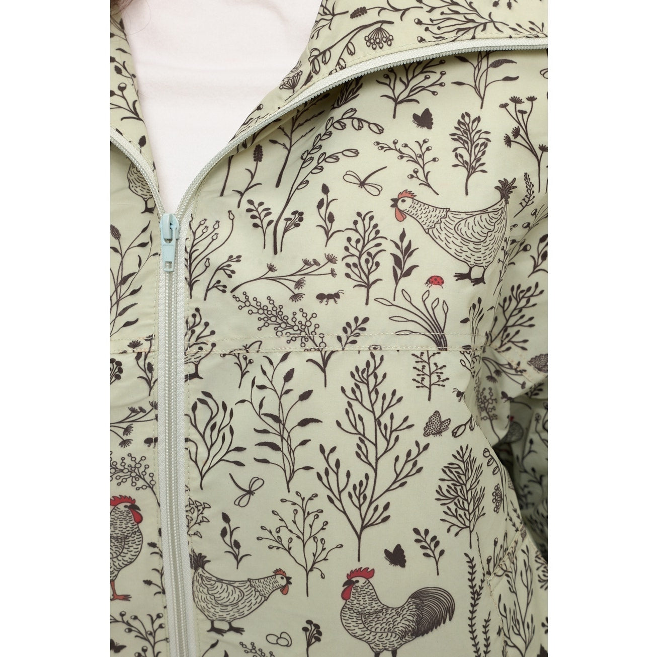 Rooster Floral Print Bomber Puffer Jacket