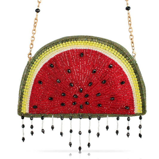 Mary Fraces Hello Watermelon Beaded Fruit Slice Crossbody Handbag