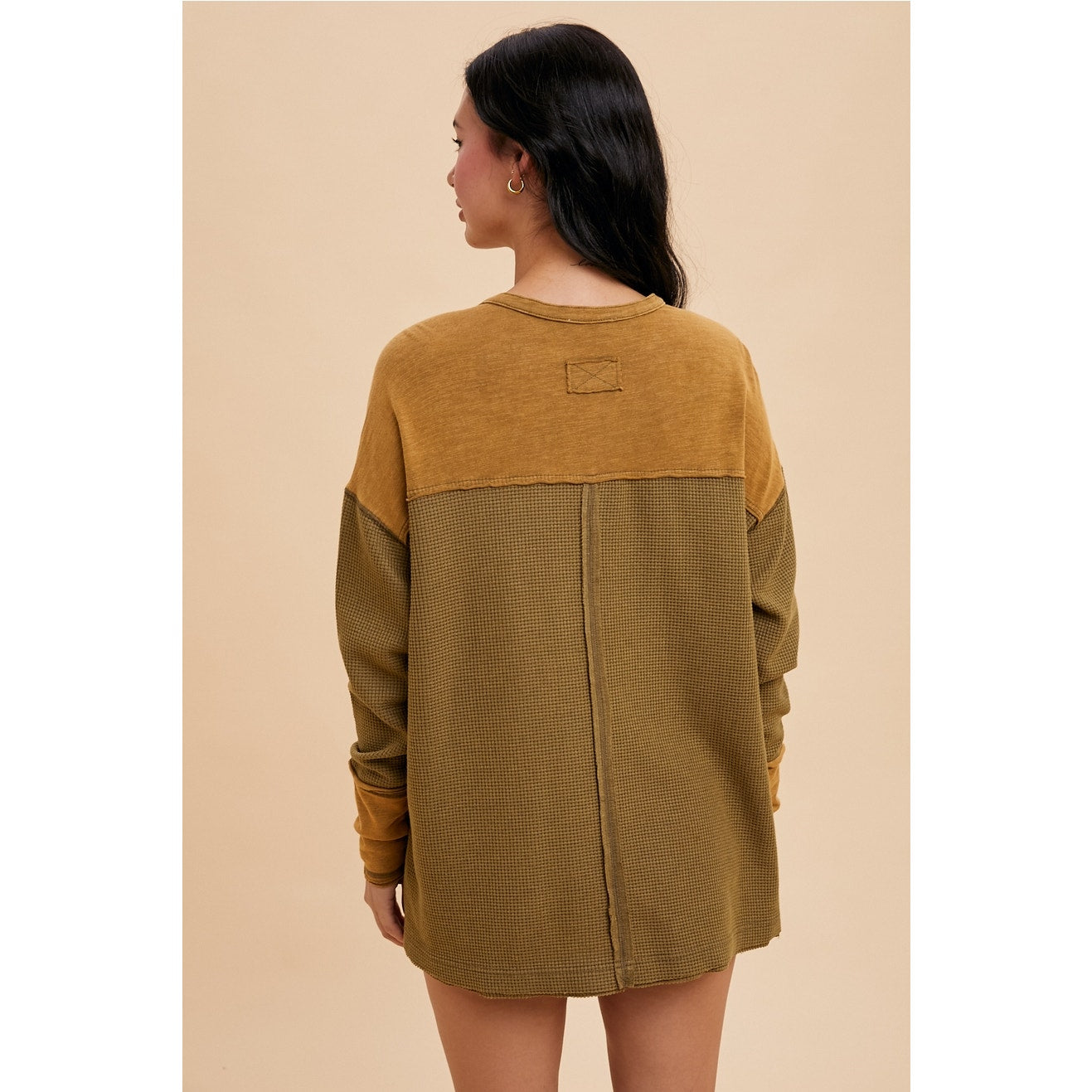 Olive Garment Washed Thermal Henley