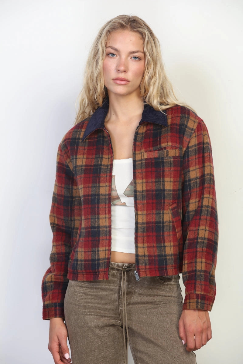 Burgundy Heavy Cotton Plaid Barn Jacket