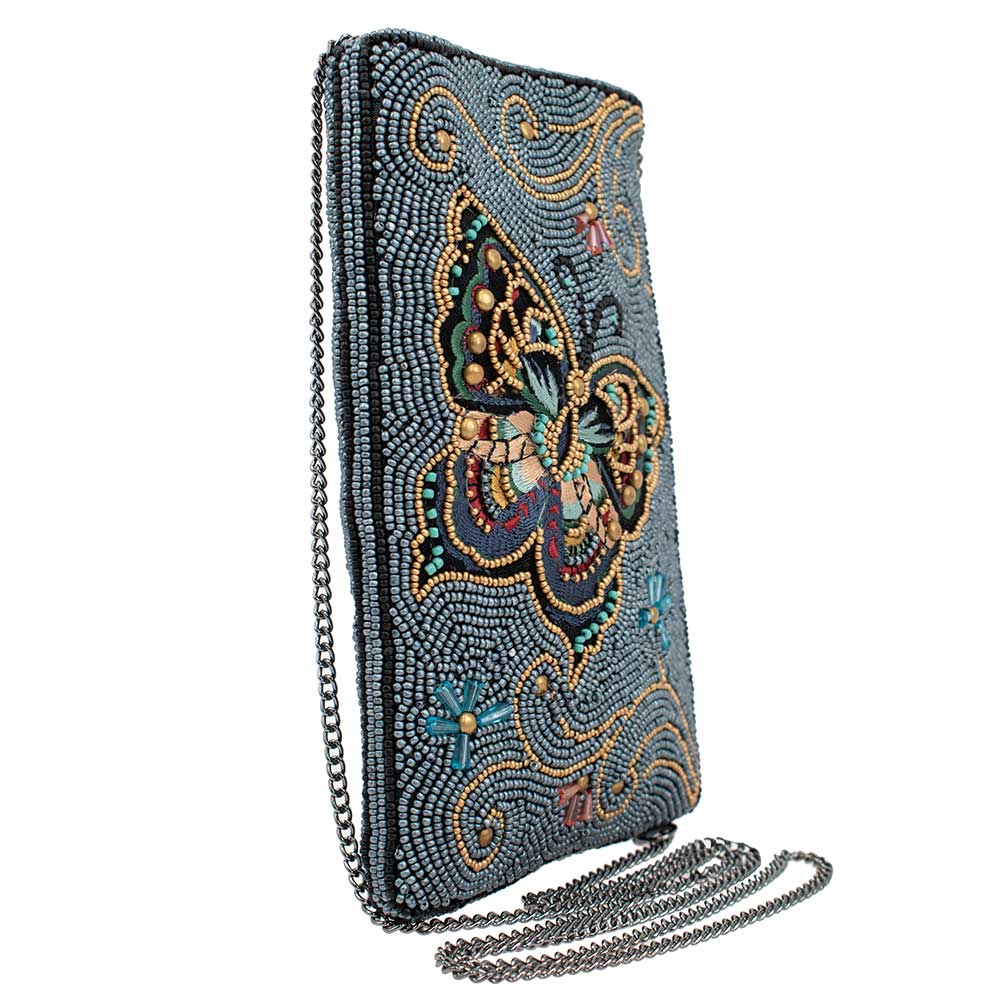 Mary Frances Mariposa Beaded Butterfly Blue Crossbody Phone Bag