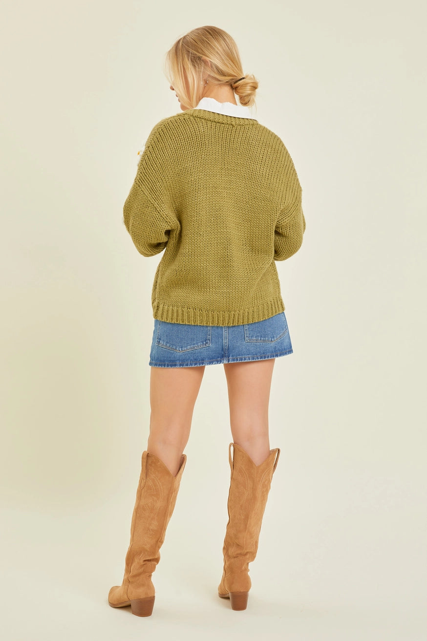 Olive Daisy Sweater Knit Cardigan