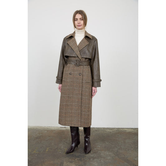 Brown Plaid Oversized Maxi Trench Belted Jacket