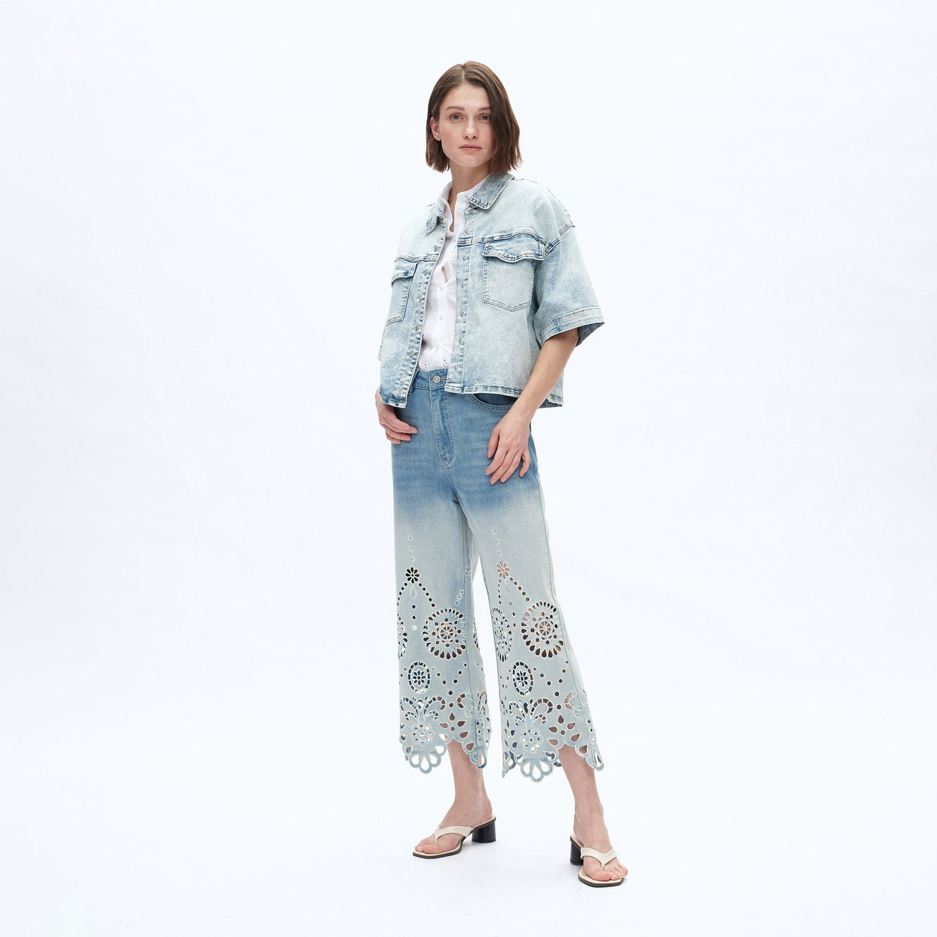 Ultra High Rise Embroidered Wide Leg Denim Jeans
