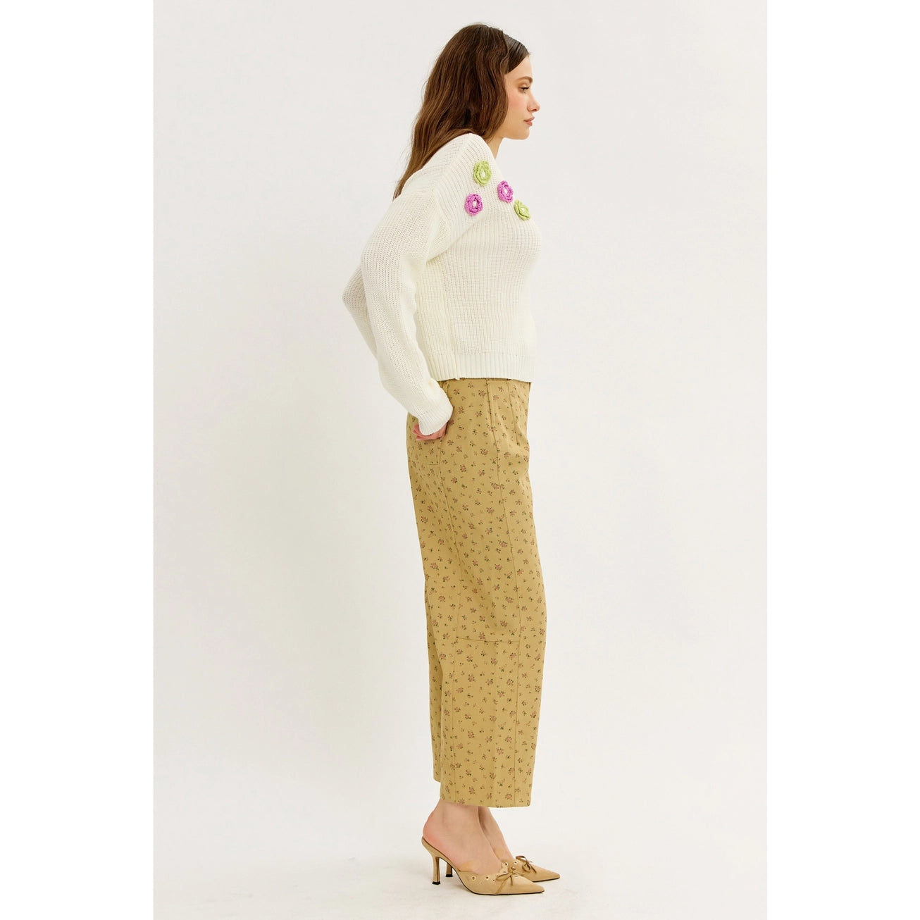 Ditsy Flower Twill Barrel Leg Pants