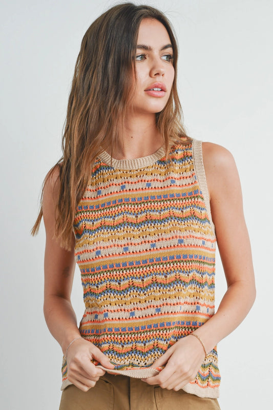 Taupe Geo Pattern Knit Top