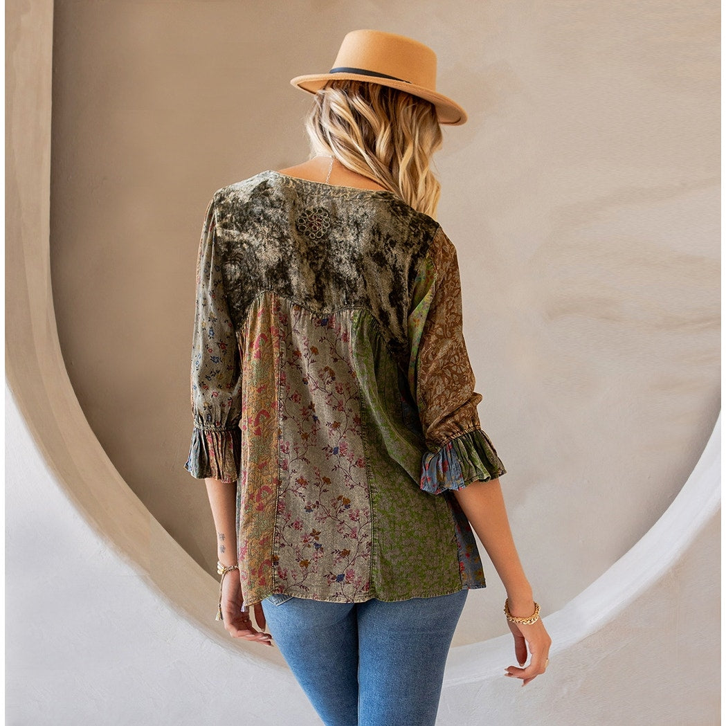 Gravel Patchwork Velvet Top