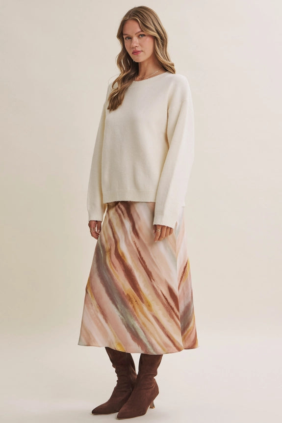 Earthy Watercolor Abstract Silky Satin Bias Maxi Skirt