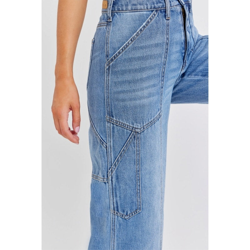 High Rise Wide Leg Jean with Carpenter Details