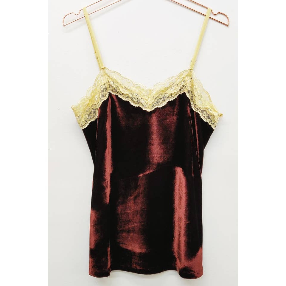 Aratta Dark Chocolate Velvet Dreams Lace Trim Cami