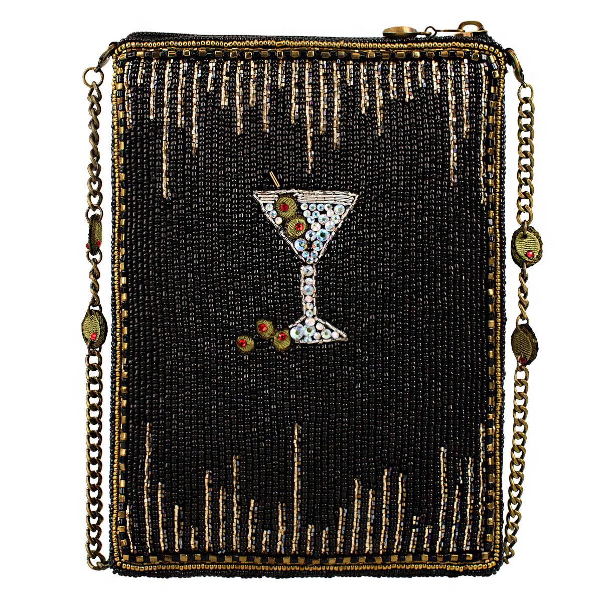 Mary Frances Sip Happens Black and Diamond Beaded Martini Crossbody