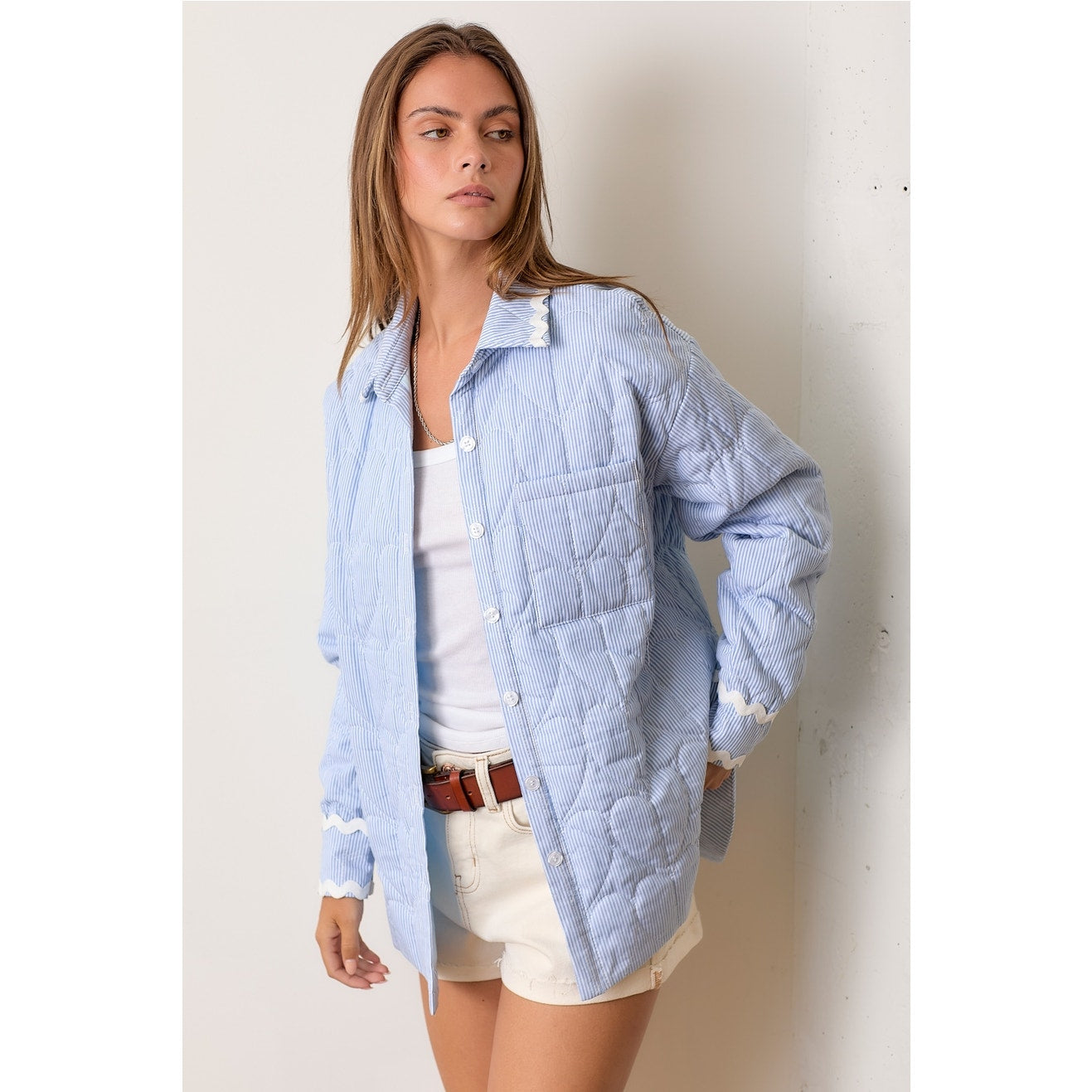 Blue Striped Quilted Shacket