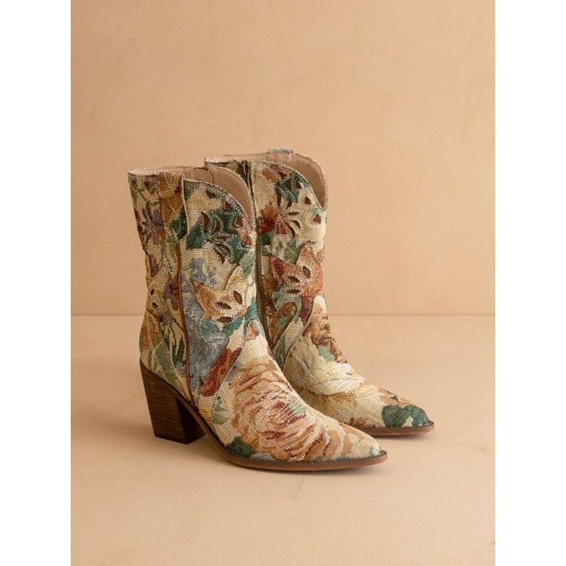 The Sorrel Floral Tapestry Western Bootie