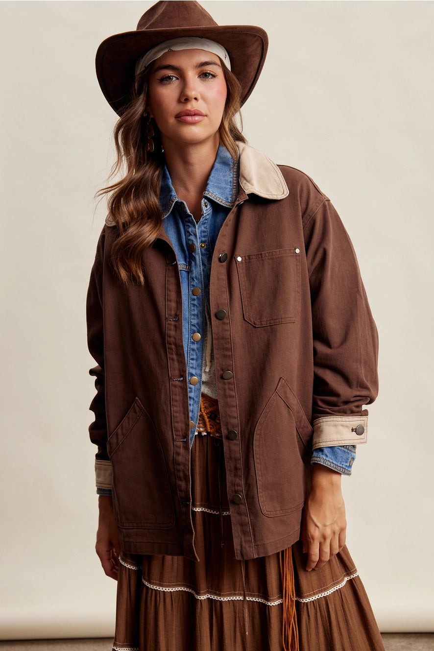 Espresso Contrast Collar Utility Barn Jacket