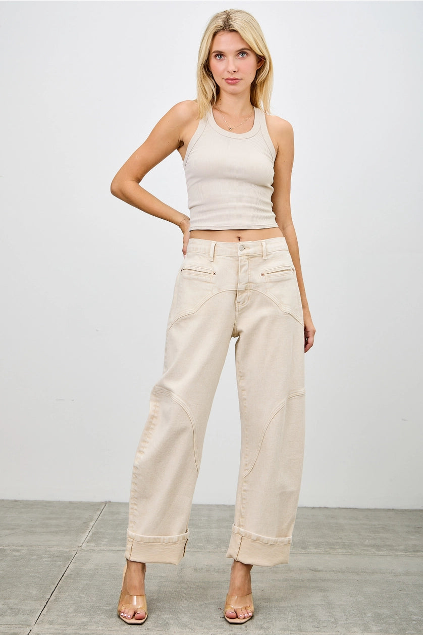 Beige Western Barrel Pants