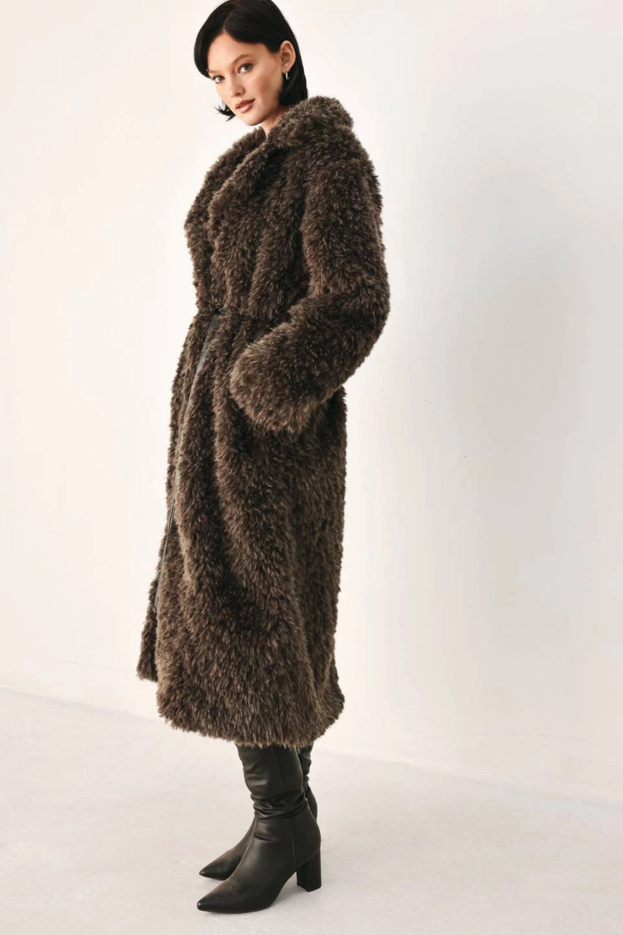 Brown Faux Fur Midi Coat