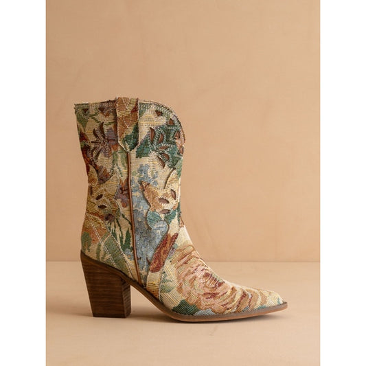 The Sorrel Floral Tapestry Western Bootie