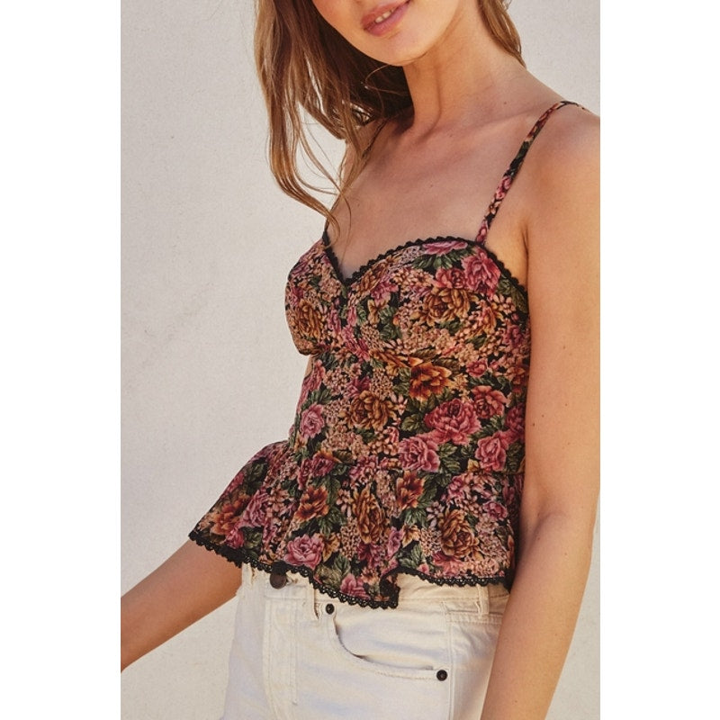 Vintage Rose Lurex Flared Cami Top