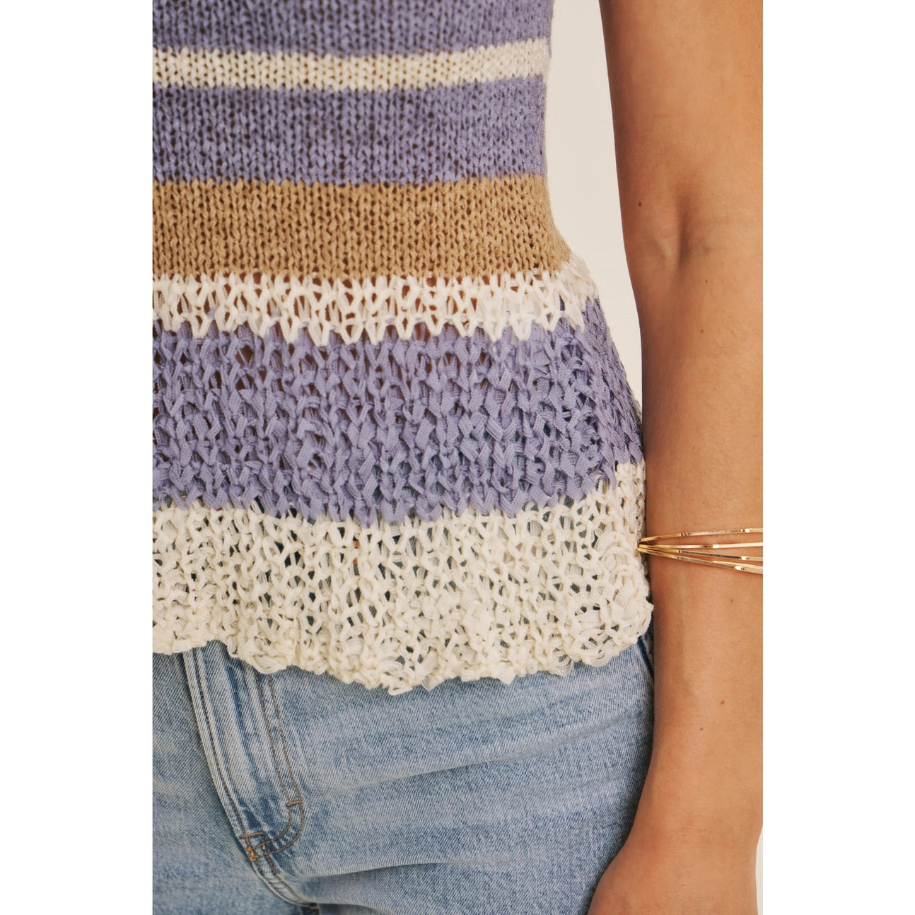 Dusty Blue Laid-Back Coastal Stripe Airy Sweater Knit Tank