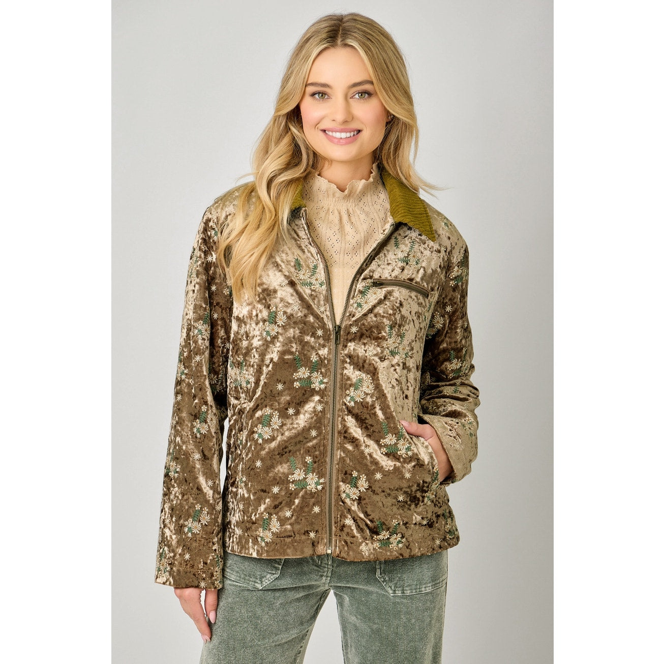 Champagne Embroidered Velvet Jacket