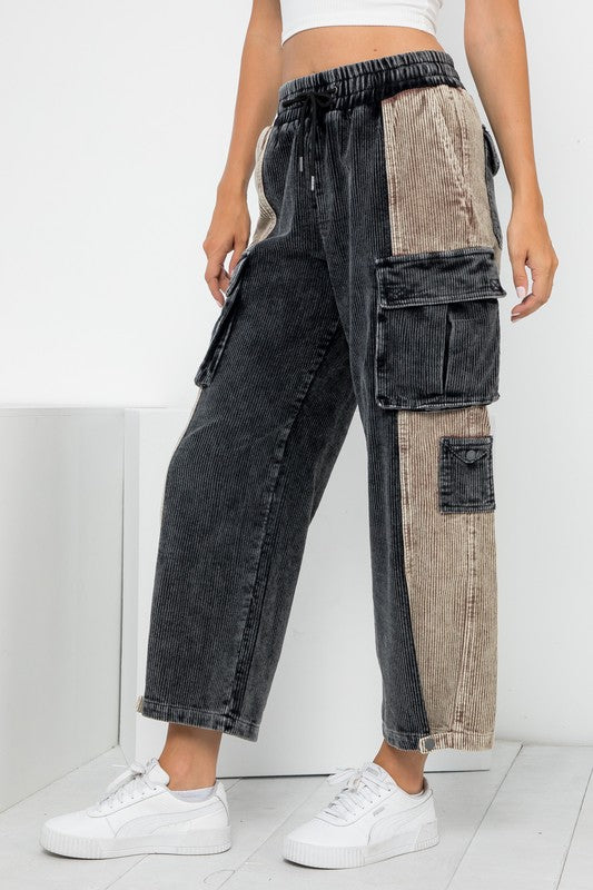 Color Block Corduroy Cargo Pants