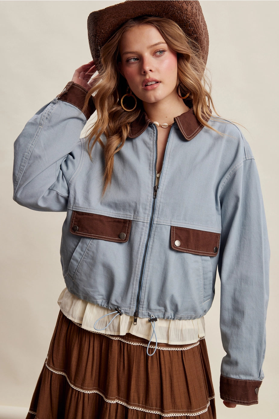 Contrast Trim Western Utility Jacket