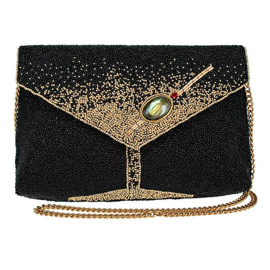 Mary Frances Olive You Beaded Martini Glass Crossbody Clutch