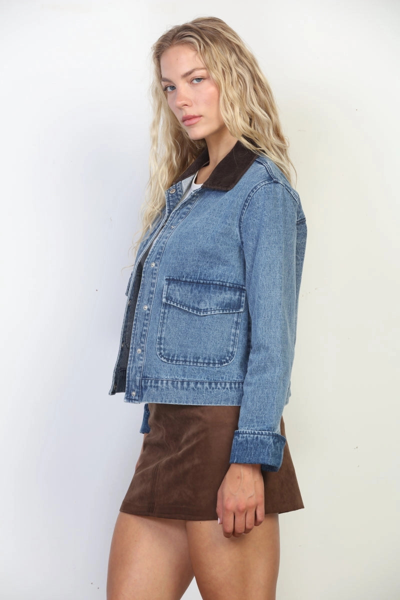 Corduroy Collar Denim Jacket
