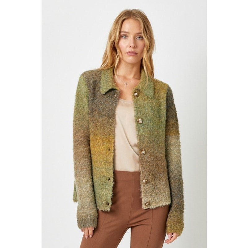 Olive Fuzzy Collared Cardigan