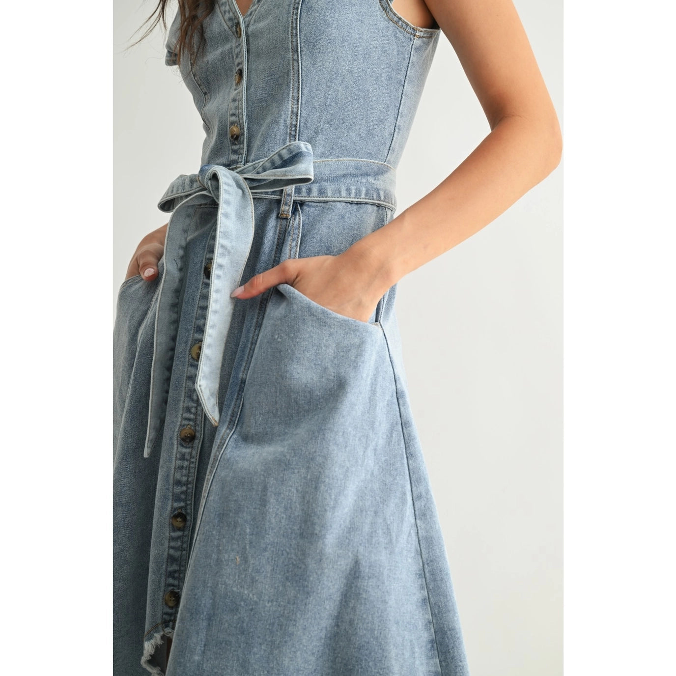Front Button Down Asymmetrical Denim Dress